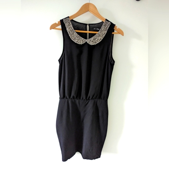 M Zara Black Dress with Beaded Peter Pan Collar - Picture 4 of 4